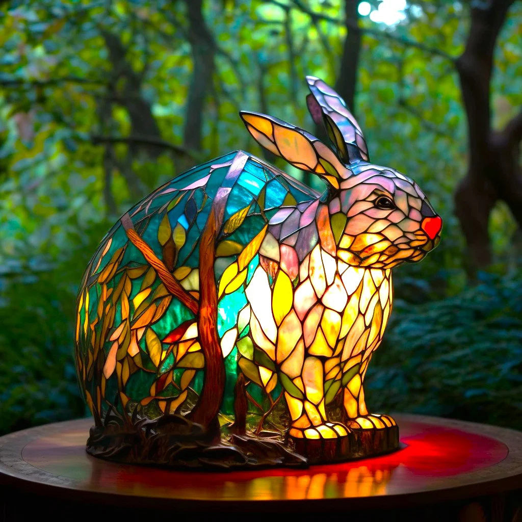 Lampe de table animal en vitrail – Lampe d'ambiance LED artistique au design mosaïque