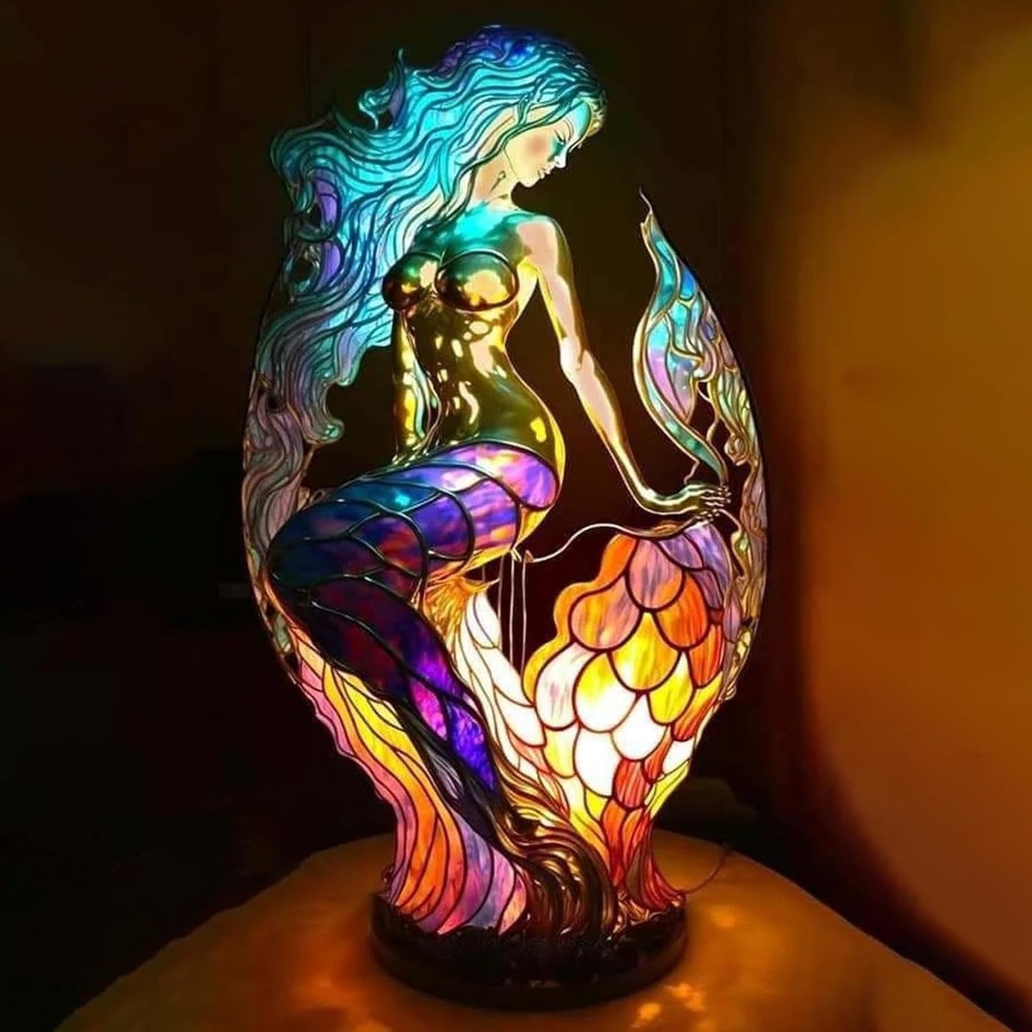 Lampe de table animal en vitrail – Lampe d'ambiance LED artistique au design mosaïque