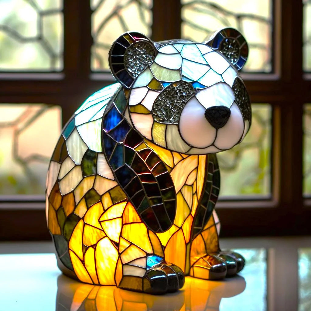 Lampe de table animal en vitrail – Lampe d'ambiance LED artistique au design mosaïque