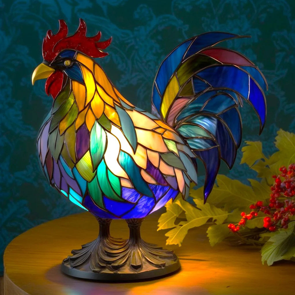 Lampe de table animal en vitrail – Lampe d'ambiance LED artistique au design mosaïque