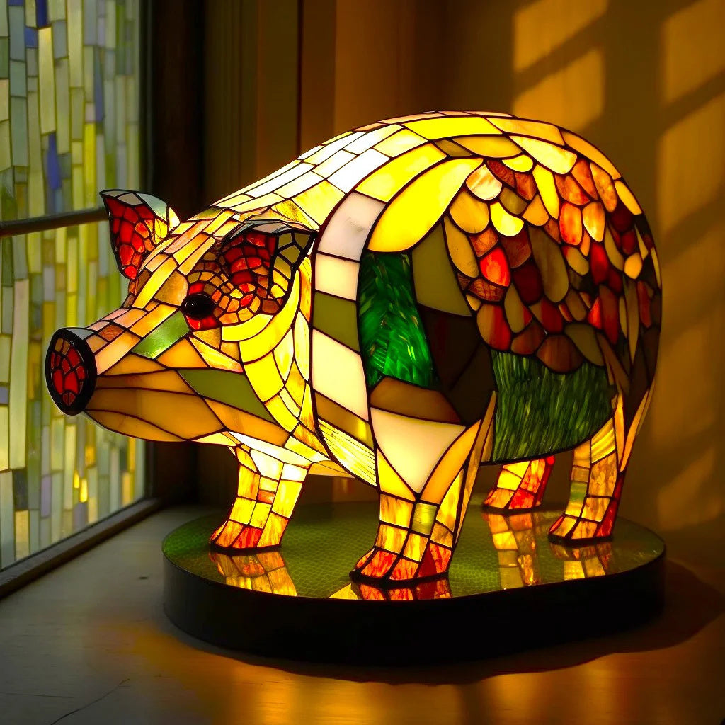 Lampe de table animal en vitrail – Lampe d'ambiance LED artistique au design mosaïque