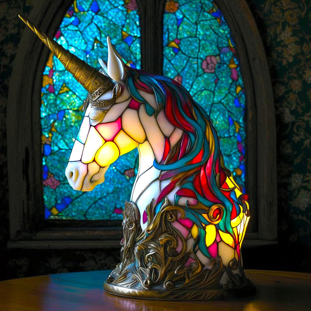 Lampe de table animal en vitrail – Lampe d'ambiance LED artistique au design mosaïque
