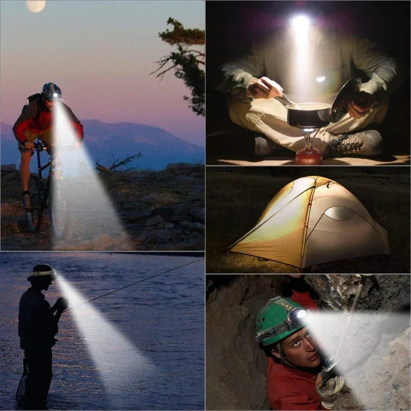 Lampe frontale LED puissante étanche avec zoom et batterie rechargeable pour activités outdoor