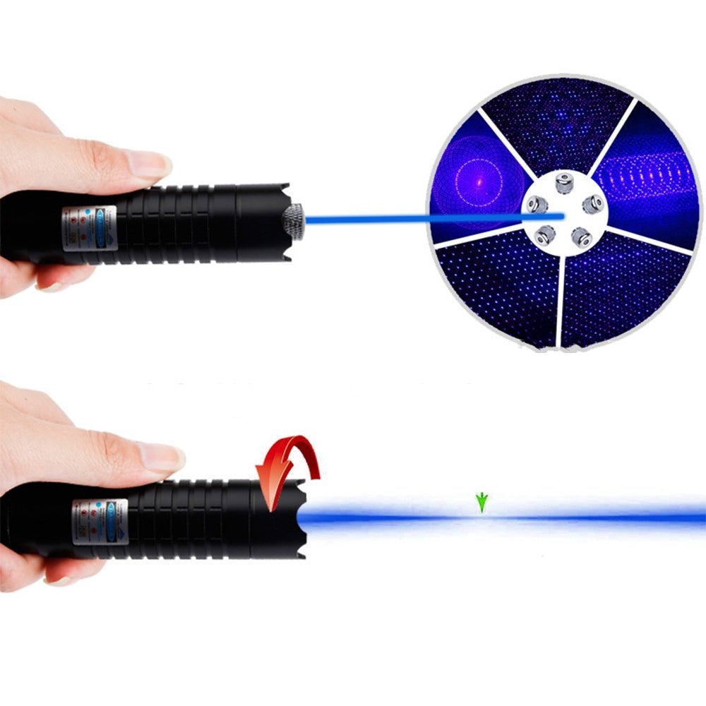 Lampe laser bleue | Intensité optique élevée 450 nm | Portée tactique supérieure à 5000 m | Corps en aluminium avec foyer ajustable | Lampe avec capacité d'allumage thermique