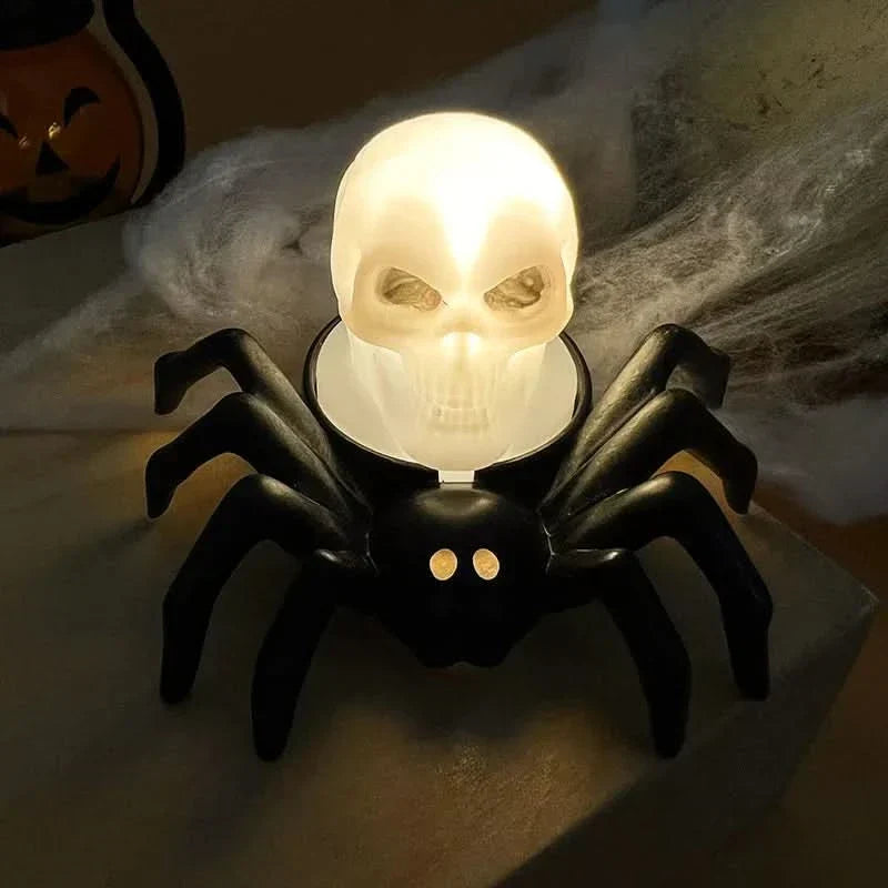 Lampe LED Halloween avec crâne et araignée – décoration d'intérieur effrayante
