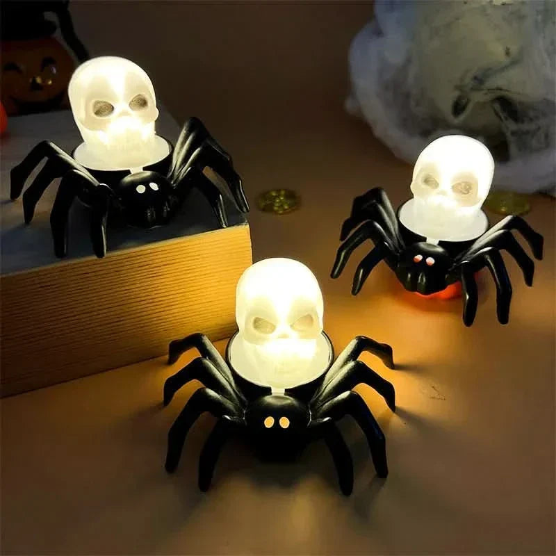 Lampe LED Halloween avec crâne et araignée – décoration d'intérieur effrayante
