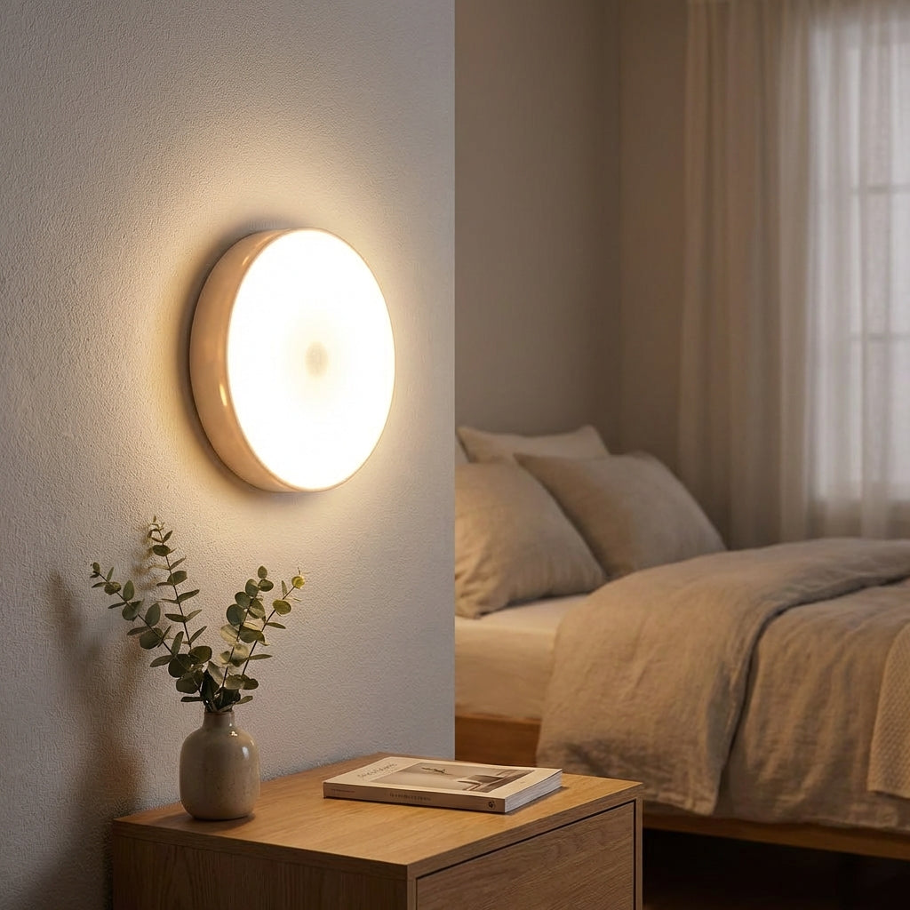 Lampe LED ronde blanche avec détecteur de mouvement, luminosité réglable, ABS, montage sans fil