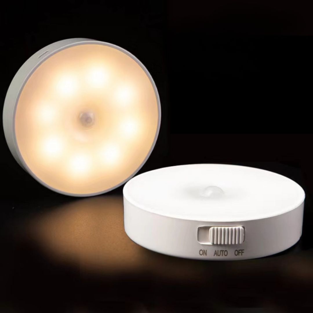 Lampe LED ronde blanche avec détecteur de mouvement, luminosité réglable, ABS, montage sans fil