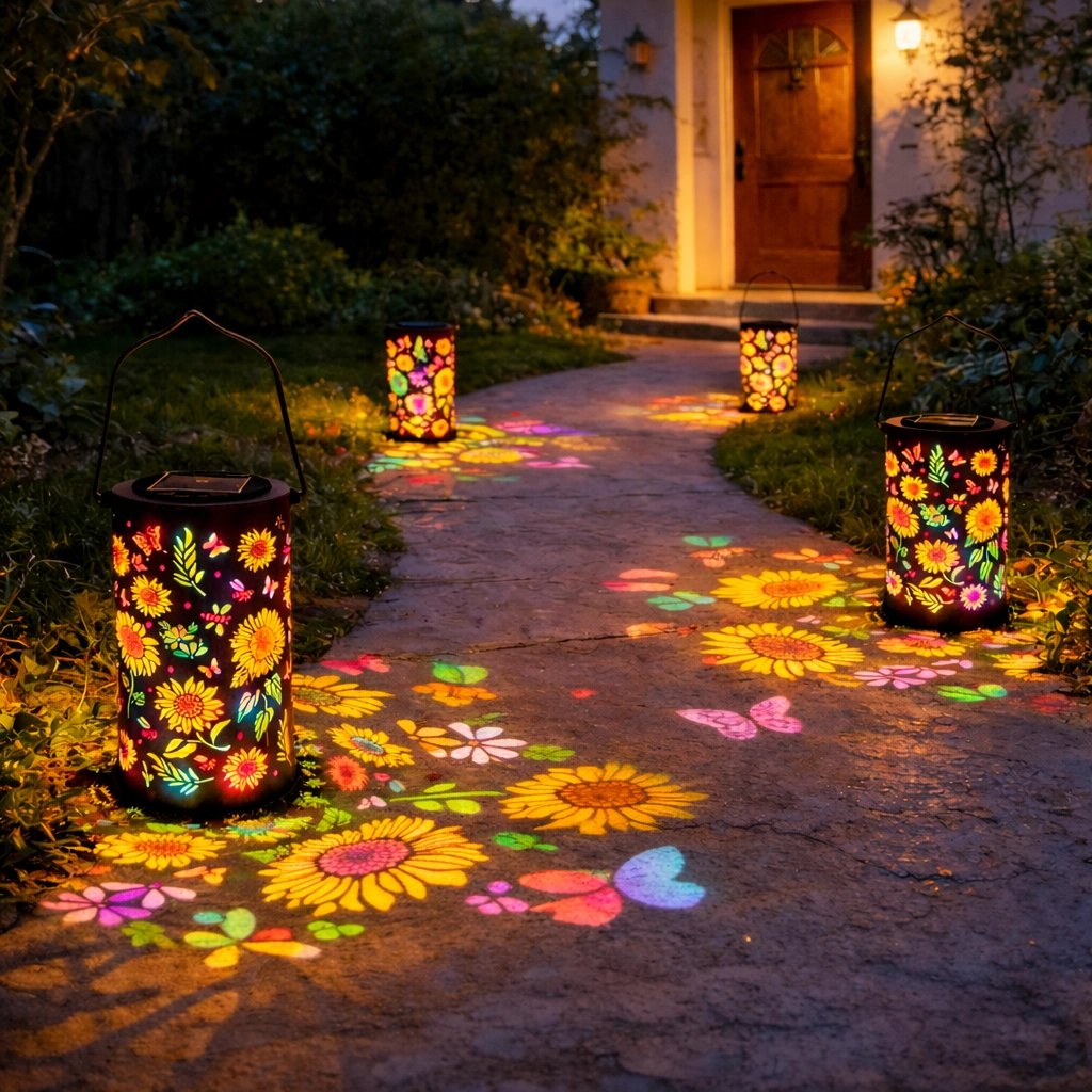 Lampe solaire à motif floral