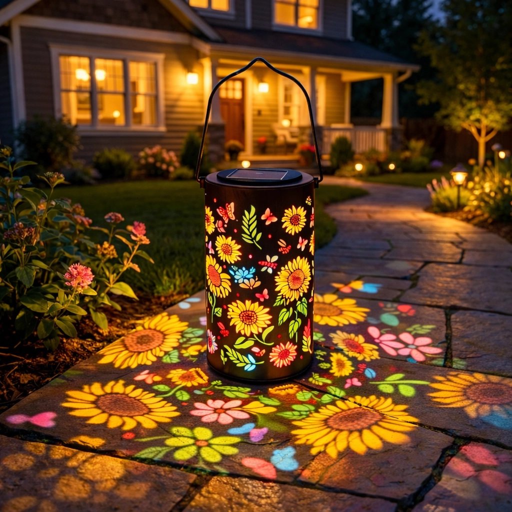 Lampe solaire à motif floral