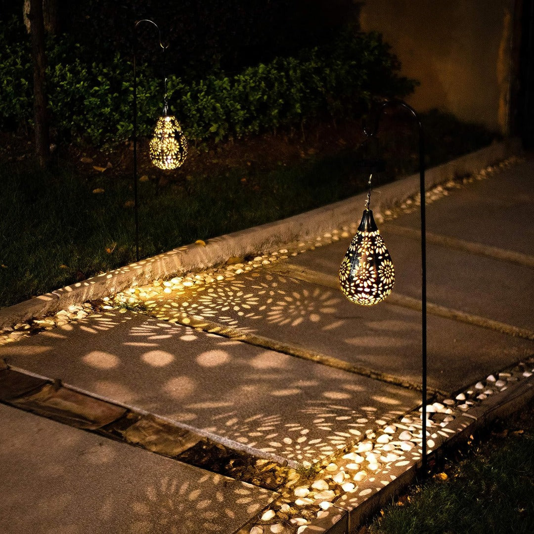 Lampe solaire d'ambiance en forme de goutte d'eau en acier inoxydable