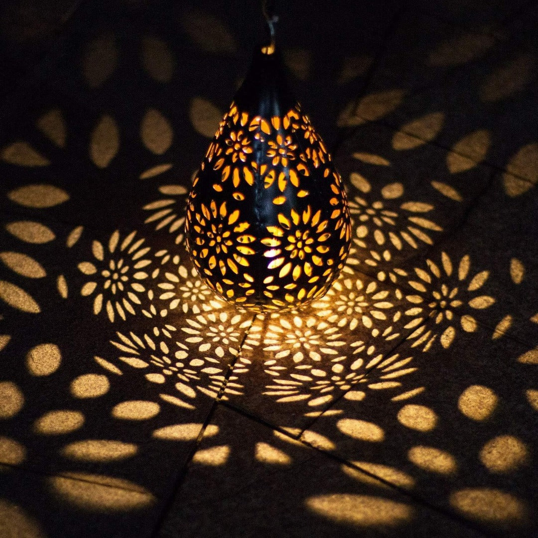 Lampe solaire d'ambiance en forme de goutte d'eau en acier inoxydable