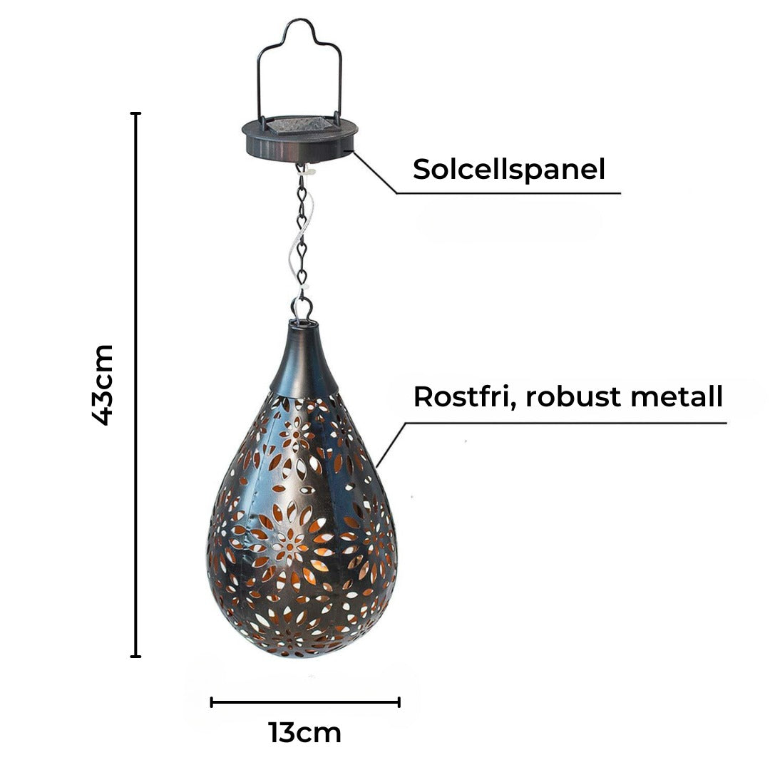 Lampe solaire d'ambiance en forme de goutte d'eau en acier inoxydable