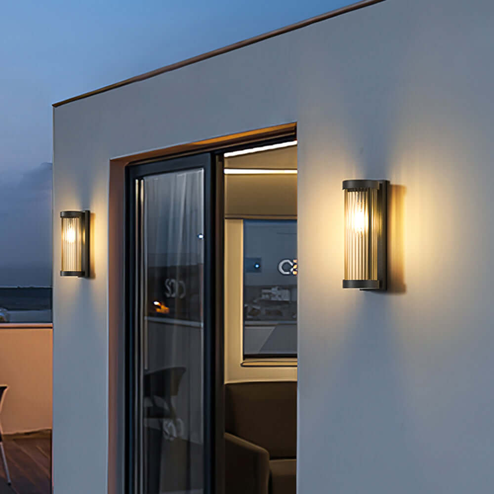 Lampe solaire d'extérieur cylindrique en métal et verre