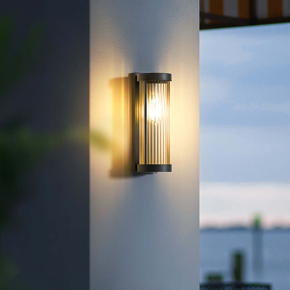 Lampe solaire d'extérieur cylindrique en métal et verre
