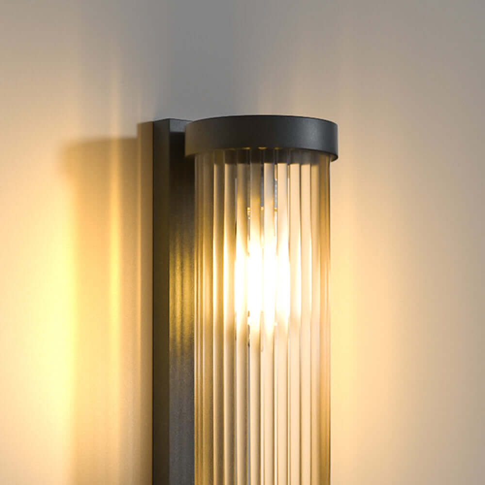 Lampe solaire d'extérieur cylindrique en métal et verre