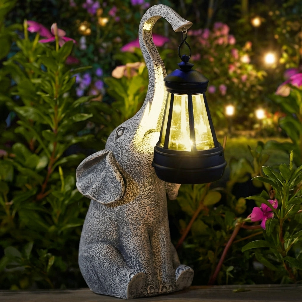 Lampe solaire de jardin en forme d'éléphant avec éclairage LED d'ambiance automatique