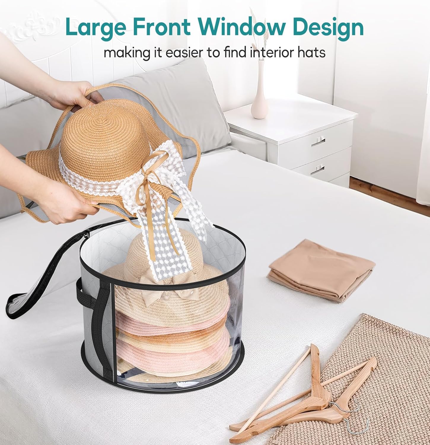 Large Clear Hat Storage Case – Wide-Brim Hat Organizer with Handles