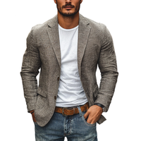 Blazer en lin pour hommes coupe slim avec revers festonné - Blazer léger en coton et lin pour l'automne