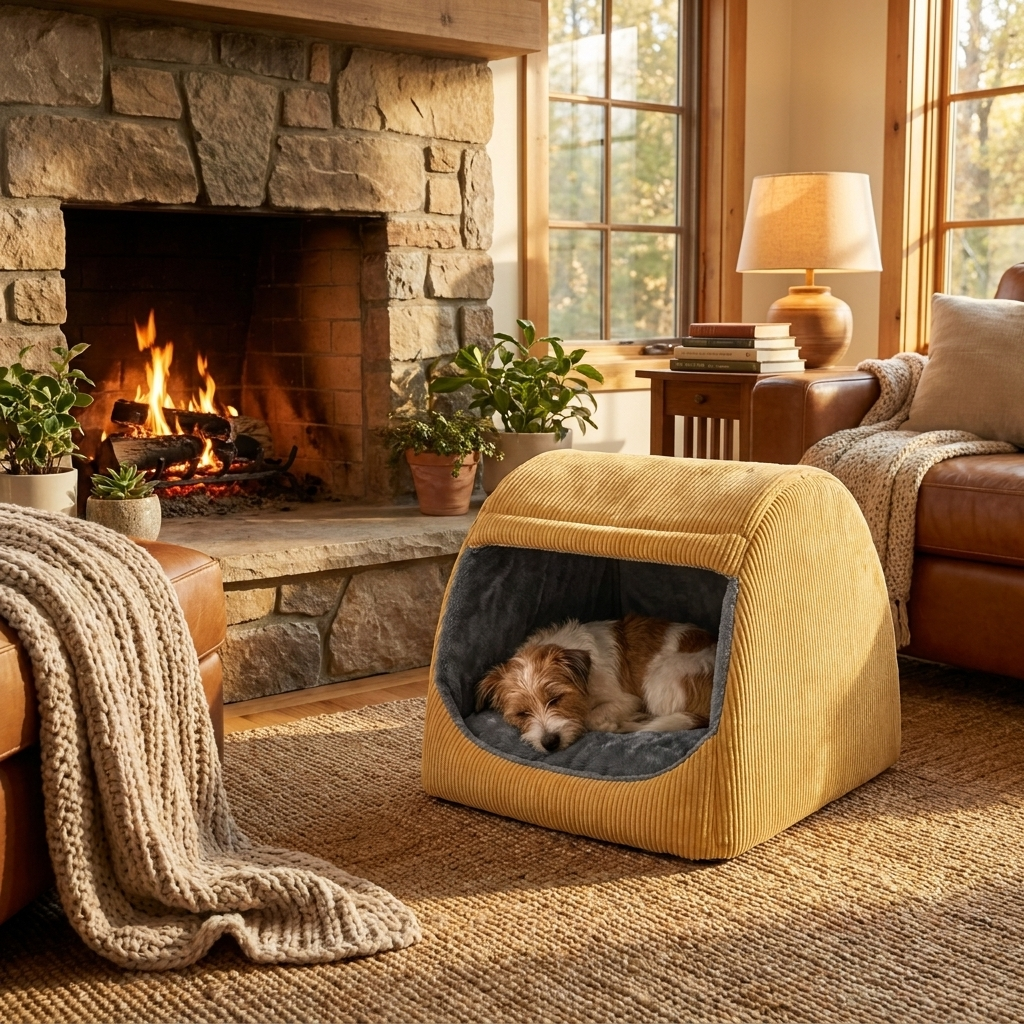 Lit tipi en flanelle chaude semi-ouvert pour grands chiens avec parties amovibles