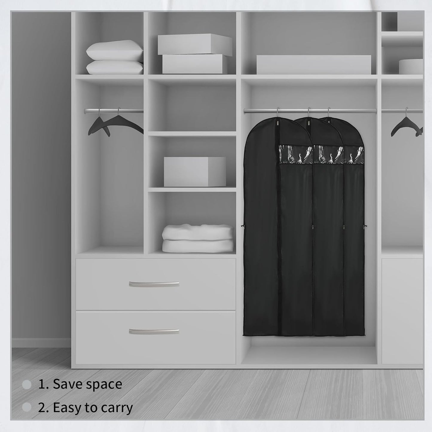 Long Garment Storage Cover – 70.87" (180.00 cm) Dress Bag with Zipper & Window (2-Pack)