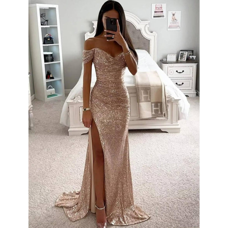 Long Strapless Dress for Women with Side Slit