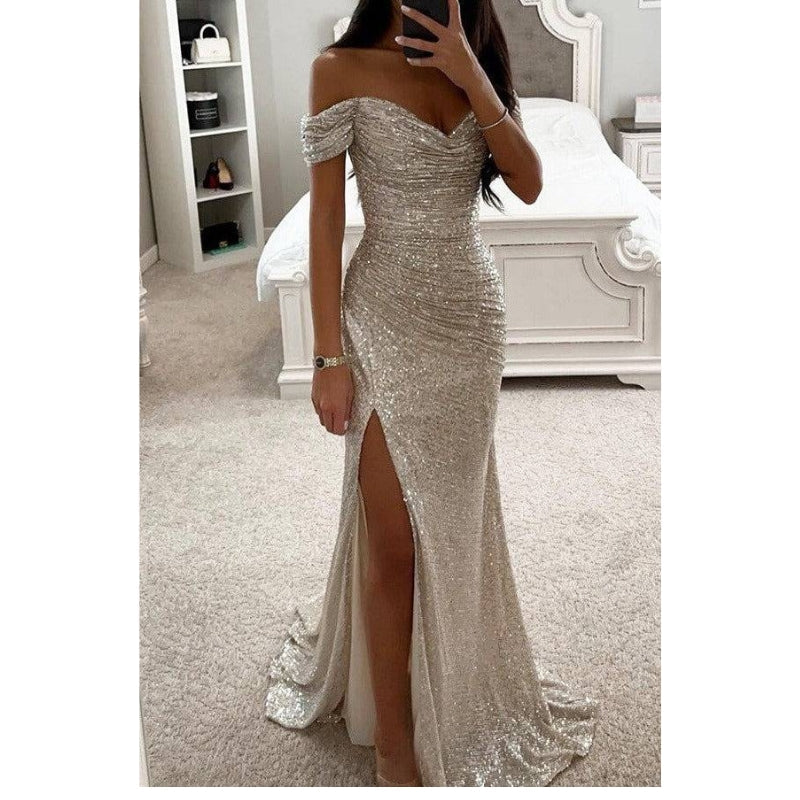 Long Strapless Dress for Women with Side Slit