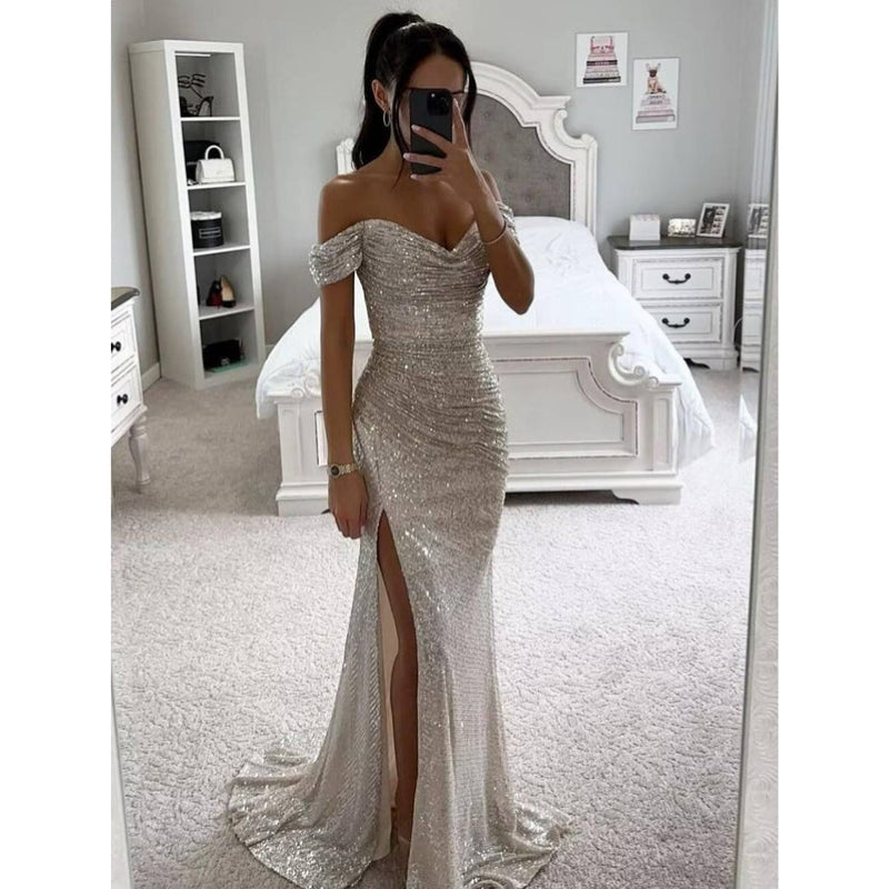 Long Strapless Dress for Women with Side Slit
