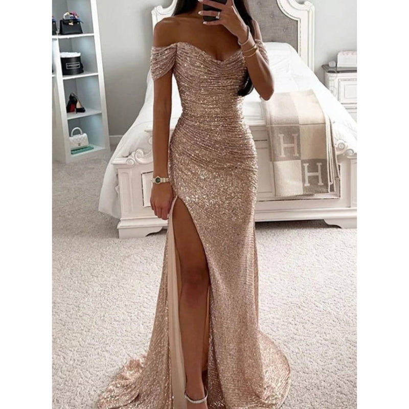 Long Strapless Dress for Women with Side Slit