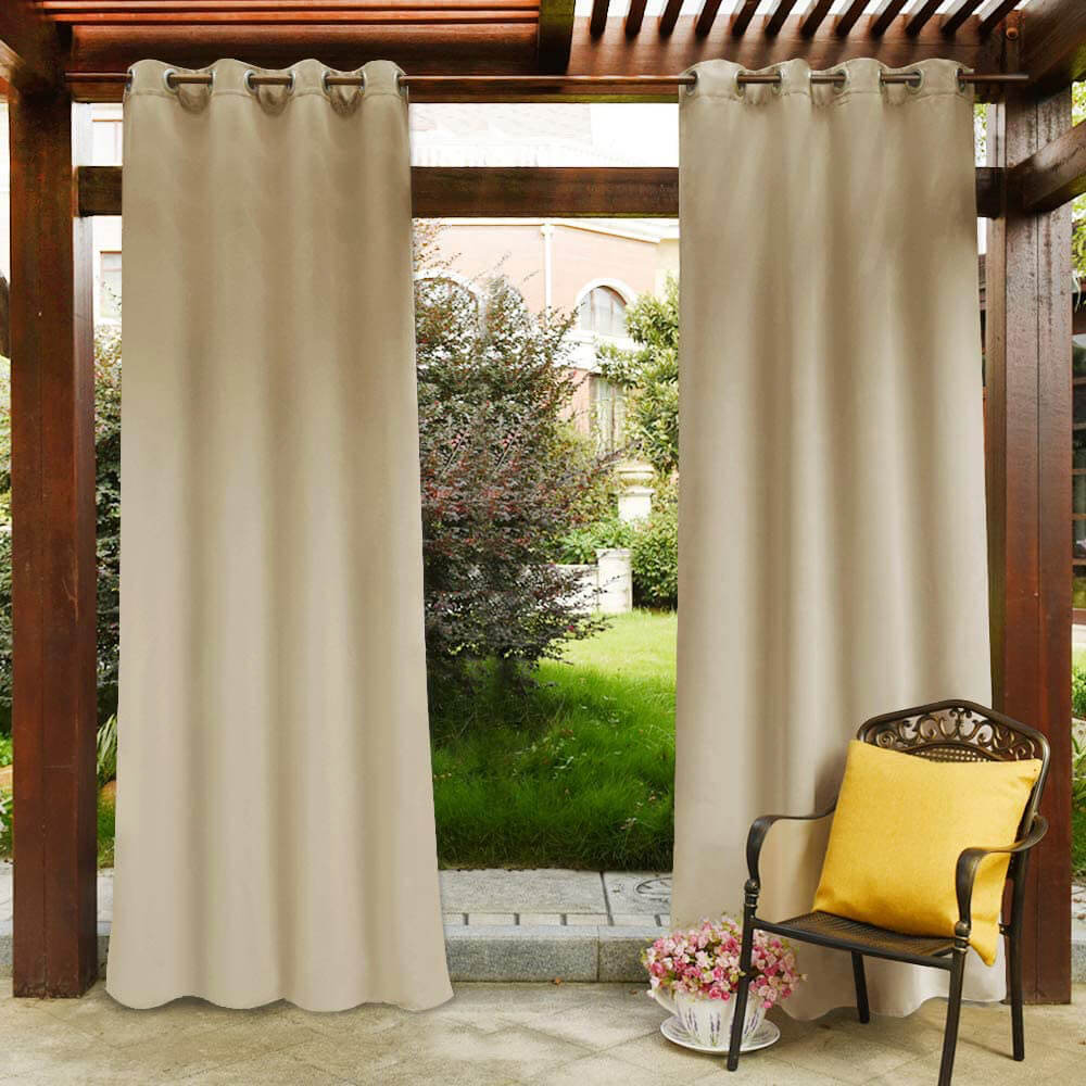 Lot de 2 rideaux d'extérieur imperméables pour terrasse avec œillets, coupe-vent et brise-vue