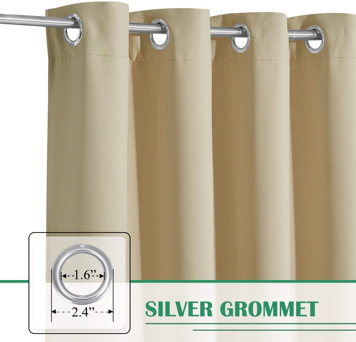 Lot de 2 rideaux d'extérieur imperméables pour terrasse avec œillets, coupe-vent et brise-vue