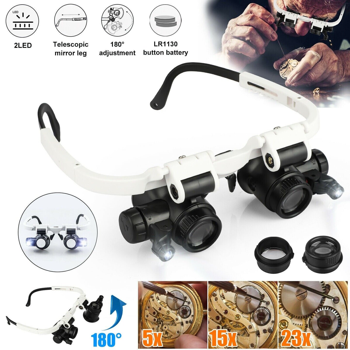 Loupe frontale avec LED et lentilles interchangeables