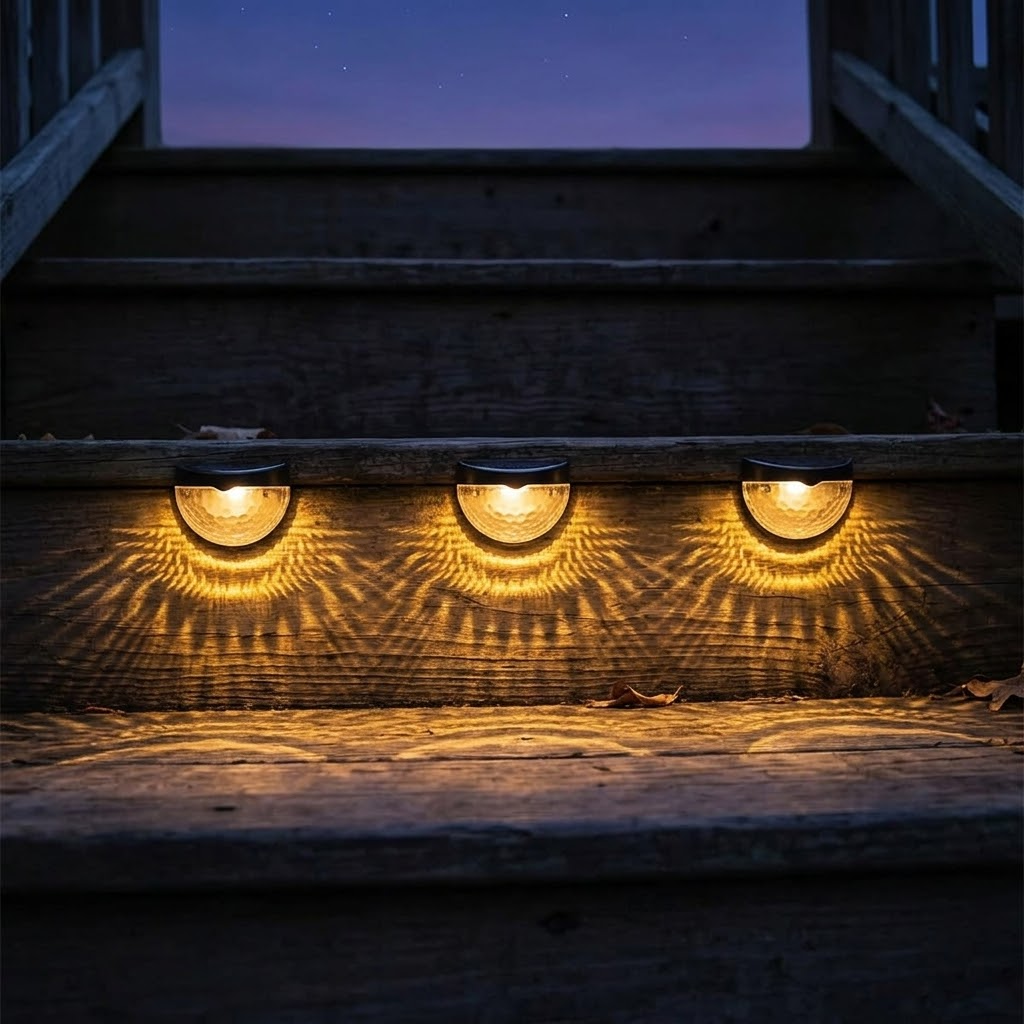 Luminaires solaires décoratifs pour clôture, lumière chaude, forme éventail/ondulée, lot de 6