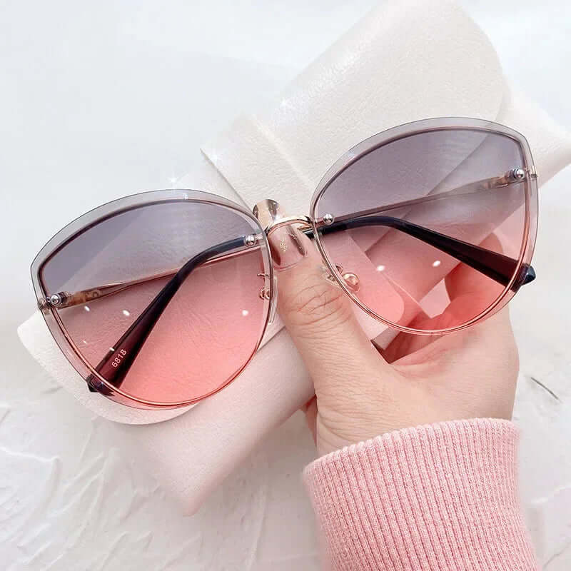Lunettes de soleil femme, monture oeil de chat sans monture UV400