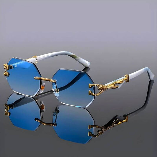 Lunettes de soleil hexagonales avec détails dorés et protection UV