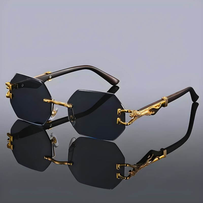 Lunettes de soleil hexagonales avec détails dorés et protection UV