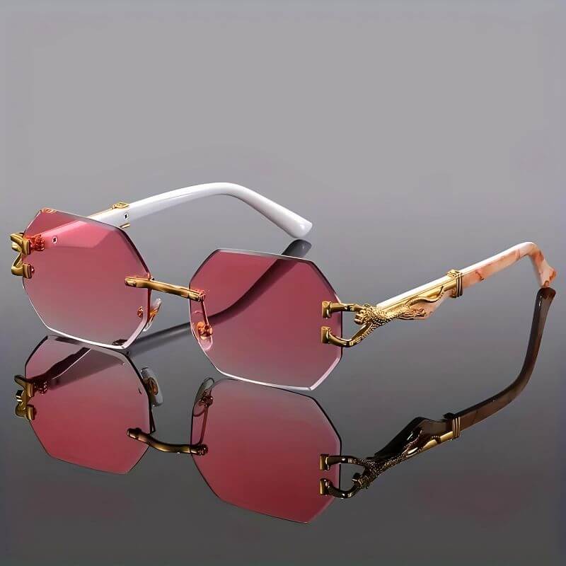 Lunettes de soleil hexagonales avec détails dorés et protection UV