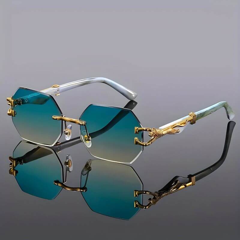 Lunettes de soleil hexagonales avec détails dorés et protection UV