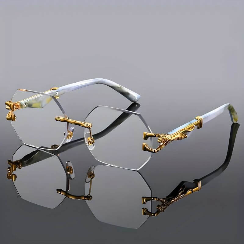 Lunettes de soleil hexagonales avec détails dorés et protection UV