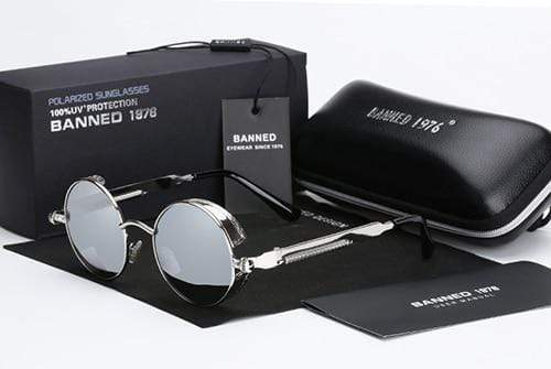 Lunettes de soleil rondes rétro steampunk à verres polarisants