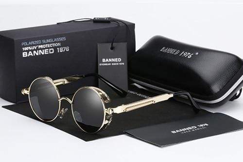 Lunettes de soleil rondes rétro steampunk à verres polarisants