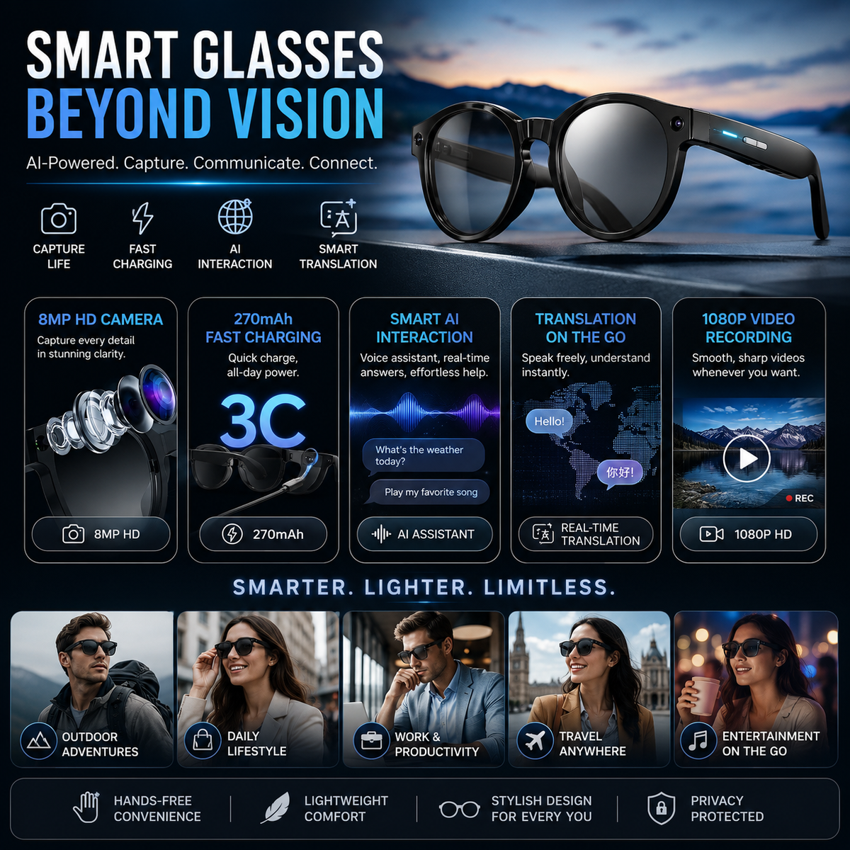 Lunettes de surveillance avec enregistrement vidéo 4K