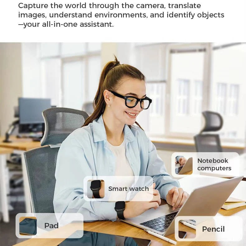 Lunettes intelligentes avec caméra vidéo intégrée et audio Bluetooth