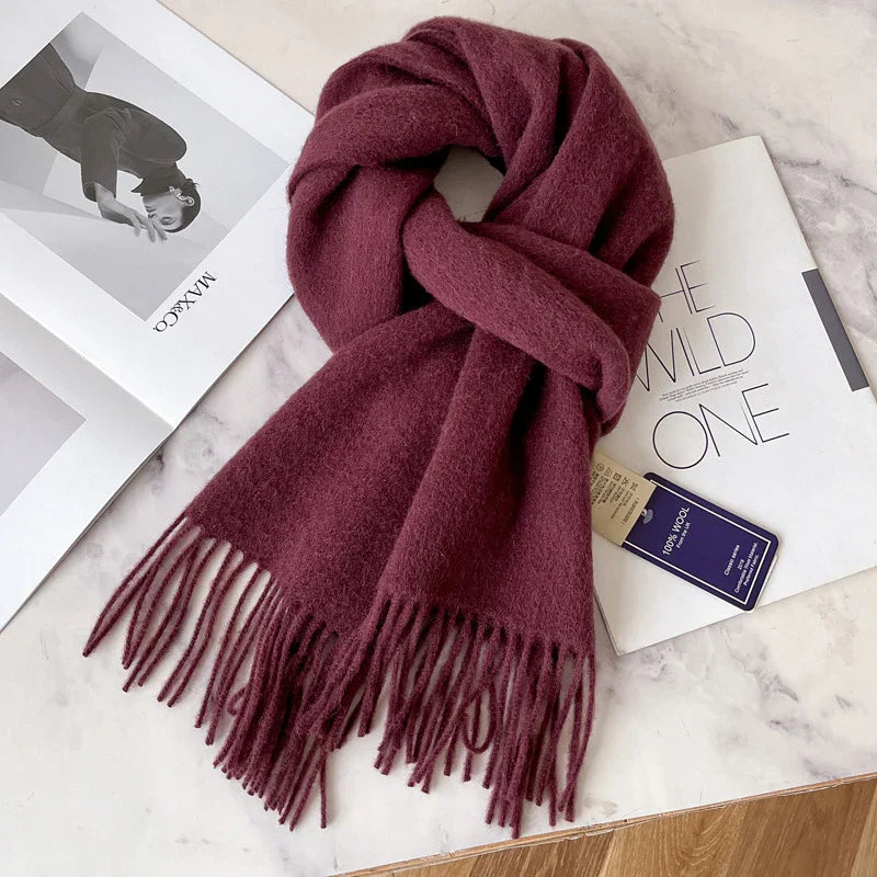 Lyvara Wool Winter Narrow Scarf Unisex Solid Color Warm And Soft