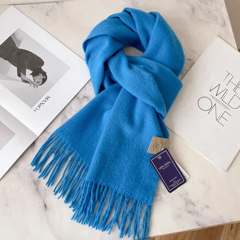 Lyvara Wool Winter Narrow Scarf Unisex Solid Color Warm And Soft