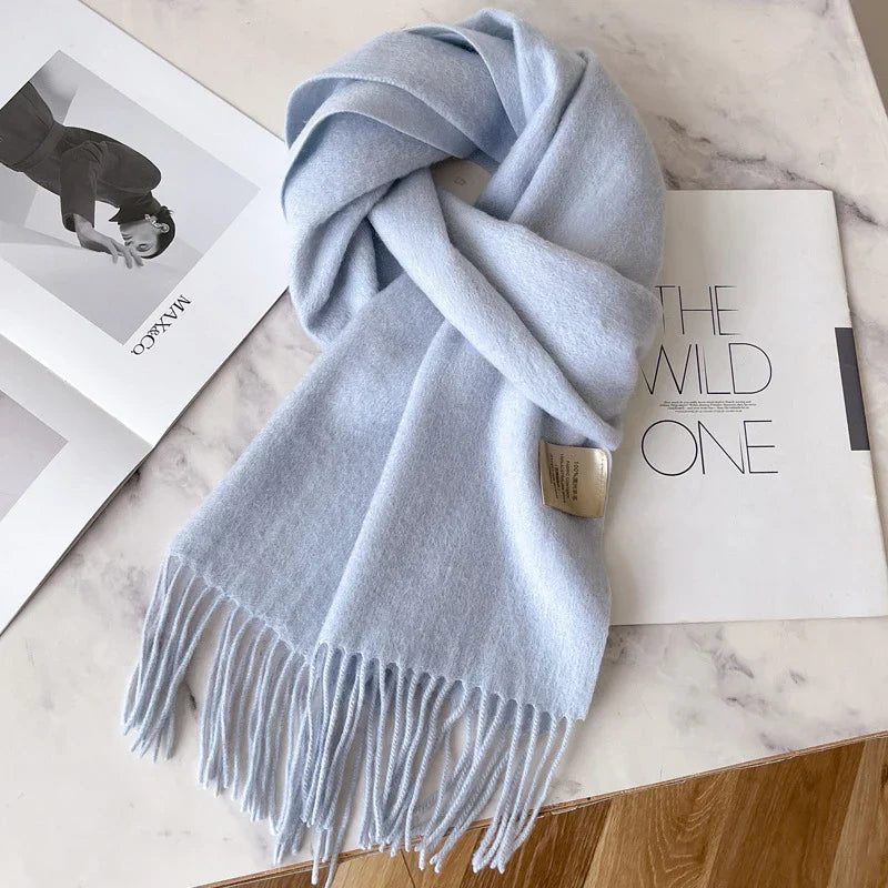 Lyvara Wool Winter Narrow Scarf Unisex Solid Color Warm And Soft