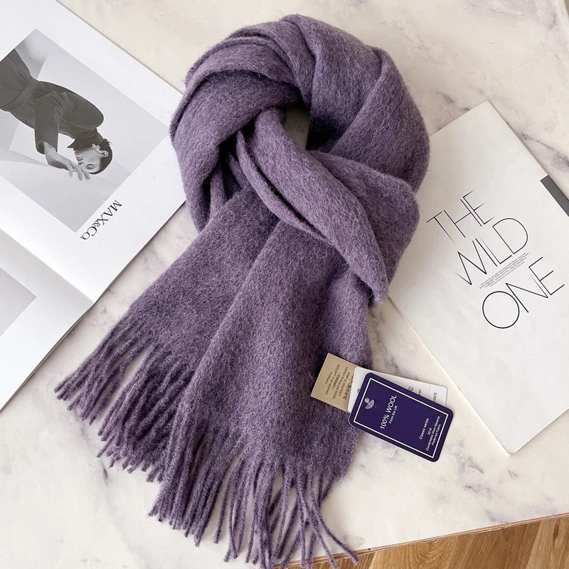 Lyvara Wool Winter Narrow Scarf Unisex Solid Color Warm And Soft
