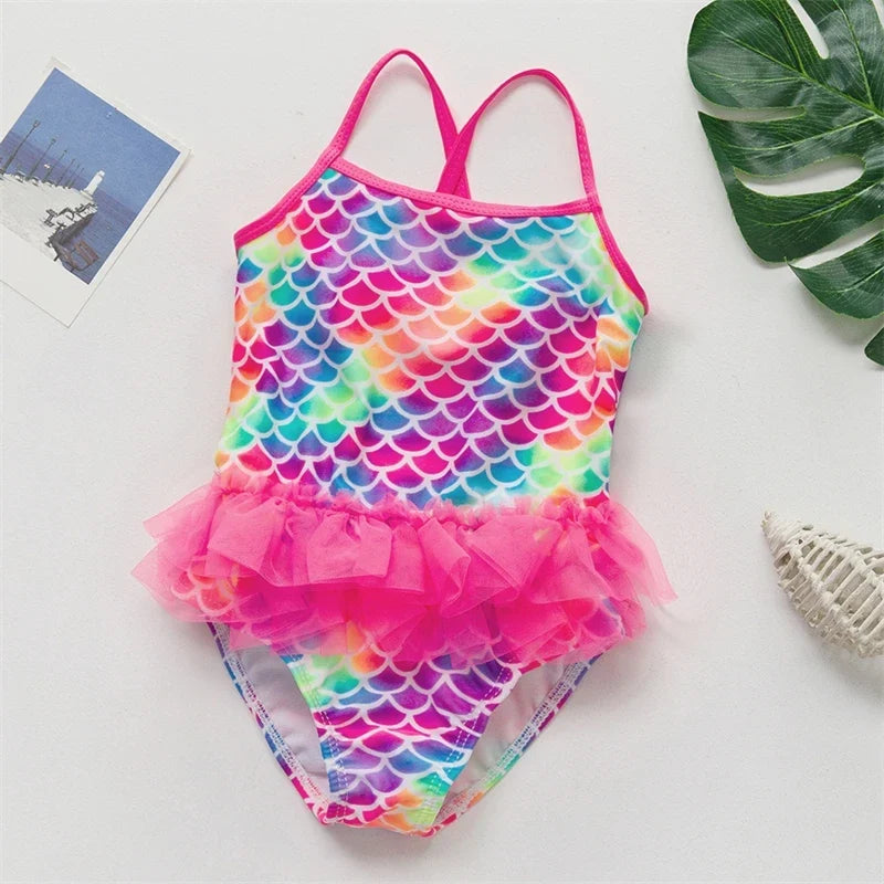Maillot de bain fille motifs sirène et licorne, 4-8 ans