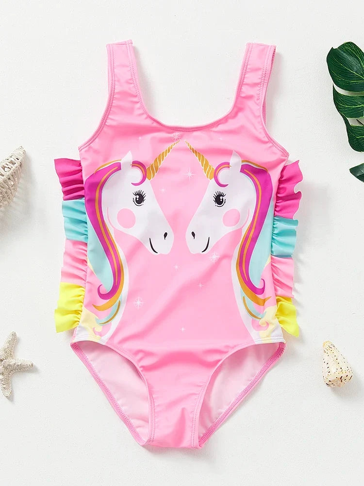 Maillot de bain fille motifs sirène et licorne, 4-8 ans