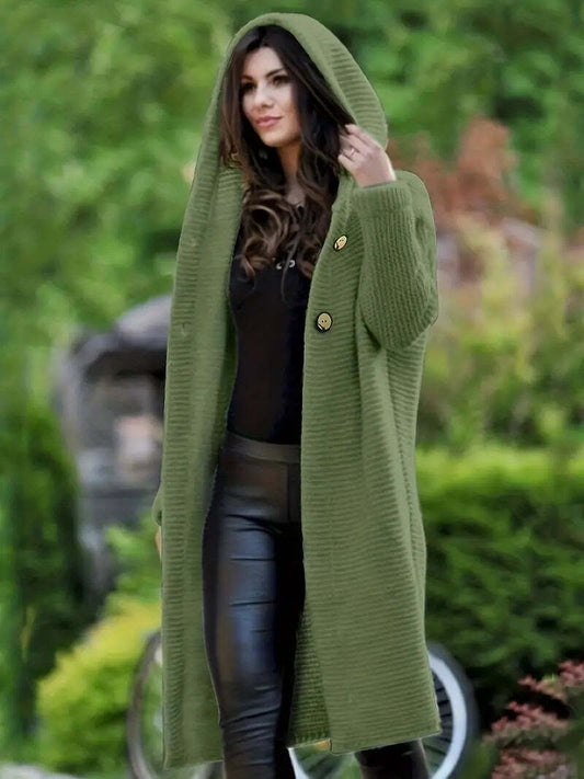 Manteau cardigan tricoté à capuche pour femme